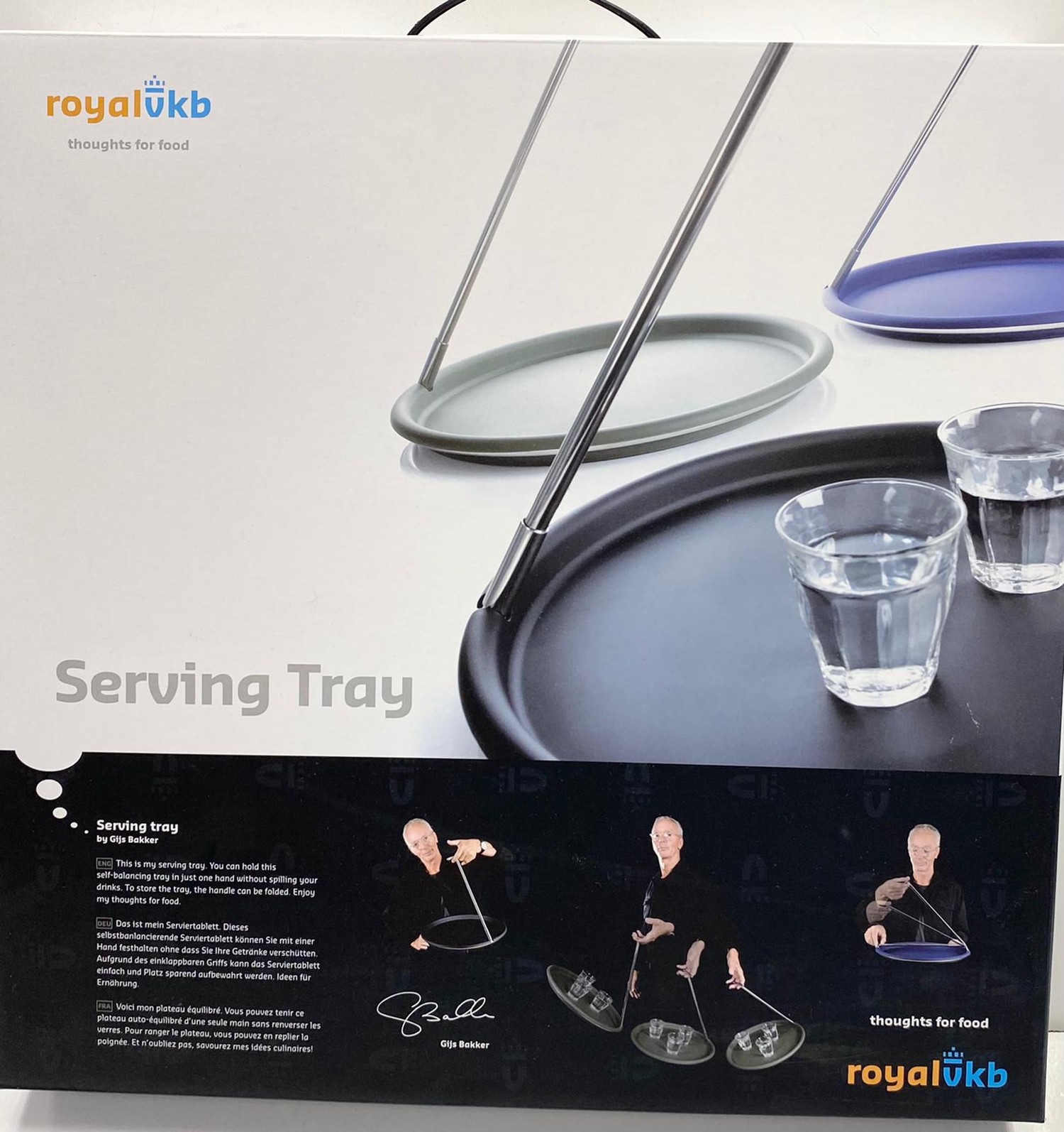 Royal VKB self-balancing serving tray, designed by Gijs Bakkar. Brand new in box, unused.