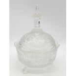 Large heavy glass candy/bon bon jar with lid. 25 x 18cm.