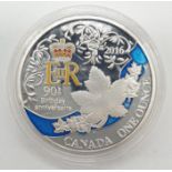 1 Canadian silver commemorative coin from 2016 for Queens 90th Birthday. Weight 28.9 grams.