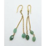 Pair of natural emerald drop earrings. 1.9g in weight. 5cm drop.