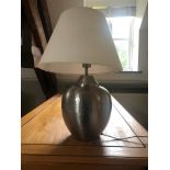 Retro silver table lamp with cream lampshade. 50cm high