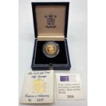 1993 GOLD PROOF HALF SOVEREIGN, 22ct GOLD WEIGHT 3.99g, IN ORIGINAL BOX AND PAPER