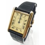 Vintage Must de Cartier gents watch, tank quartz with leather strap, 25mm case