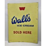 A classic vintage metal plate, large Walls Ice Cream 'Sold Here' sign. 46 x61cm.