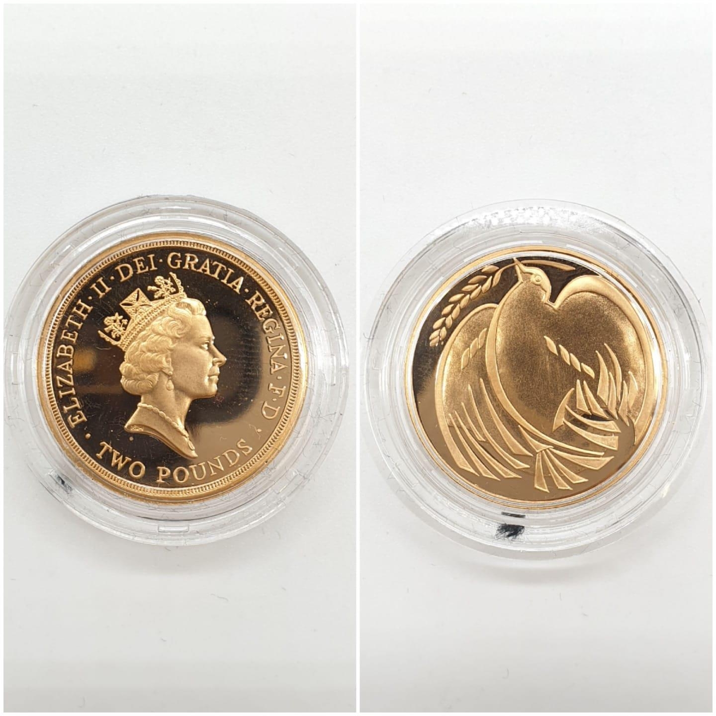 1995 UK GOLD PROOF £2 COIN, 22ct GOLD WEIGHT 15.98g, IN ORIGINAL BOX AND PAPER - Image 2 of 5