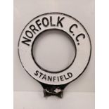 A cast iron circular Norfolk C.C. sign. 32cm diameter.