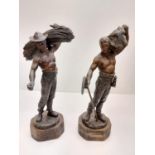 2 cold-cast Spelter statues of farm worker and miner. 42cm in height.