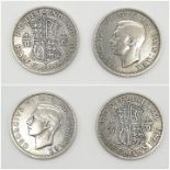 2x Excellent examples of early WW2 George VI half crowns. Both 1940. Extra fine condition, detail