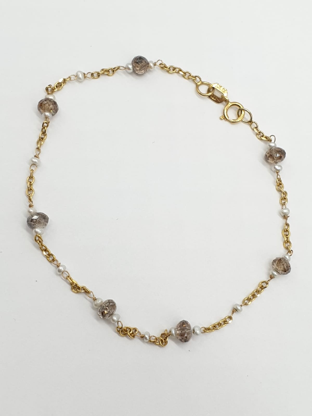 14ct gold brown diamond and pearl necklace with matching bracelet, total weight 5.6g and over 9ct - Image 2 of 6