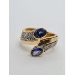 18ct yellow gold sapphire and diamond ring, weight 8.5g and size P