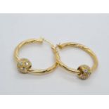 Pair of large 9ct yellow gold stone set hoop earrings, weight 4g and 3cm diameter approx
