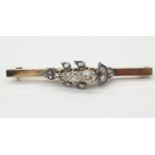 2ct diamond Victorian bar brooch in original box, weight 4.8g and 5cm width