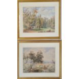 A pair of watercolour paintings depicting the beauty surrounding Hatfield House. Gilded frames. Both