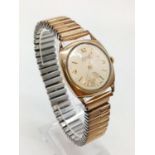 Vintage 9ct gold Omer gent watch circa 1930s, Swiss made with stretch-strap and white face