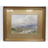 A landscape watercolour by JW Durral, 'on Southland moors', gilt frame and inlet, 57x47cm approx