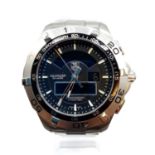 Tag Heuer aquaracer chronograph gent watch, black face twisted bezel and steel strap, 45mm case