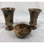 2 Ceramic goblets and a small bowl in a marble-esque pattern. 14cm high.