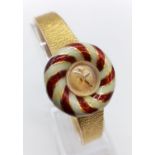 Vintage 18ct gold Baume & Mercier Geneve ladies cocktail watch with round face and enamel bezel,