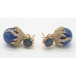 Yellow metal Sapphire earrings, 6.5g