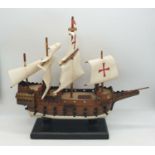 Vintage Spanish Galleon model ship- 'The San Rene' 40cm long 38cm high approx