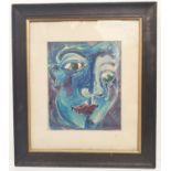A vintage abstract oil portrait Cubism styled in original frame. 46cm x 53cm.