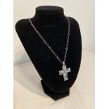 Large silver filigree stone set cross mounted on a long silver link chain. Stunning piece of quality
