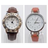 2x ladies watches, Leonardo and Gabriella Vicenga with white faces and leather straps, as new unworn