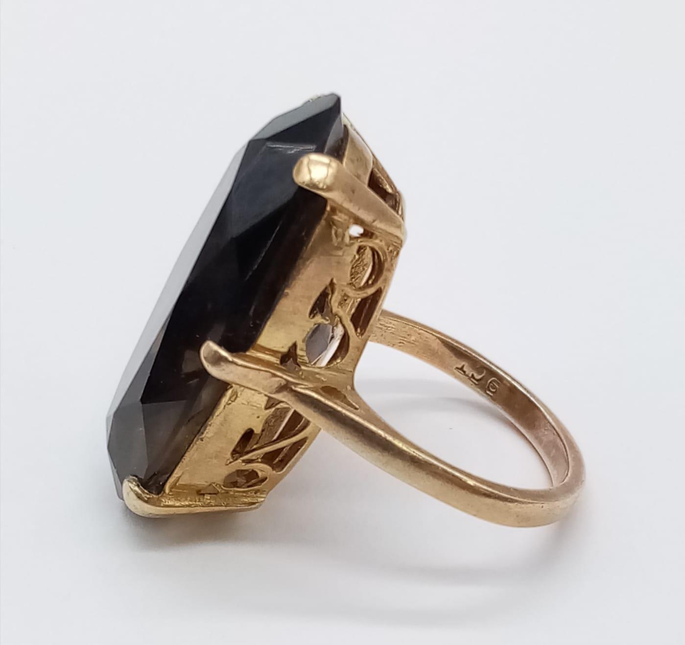 9ct vintage ring with large smoky quartz, size U and weight 8.75g - Image 3 of 5