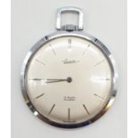 A 1960s Swiss made "Everite" pocket watch with stem-winding movement. Chrome plated case, in good