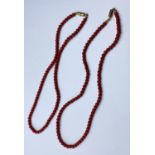 2x BEADED NECKLACES. 10.52g Each 35cm