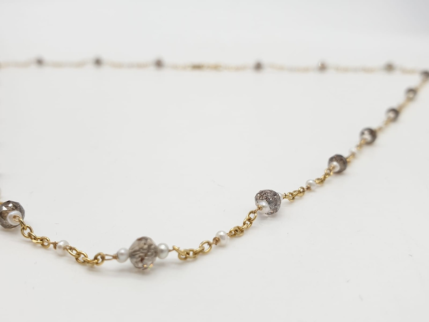 14ct gold brown diamond and pearl necklace with matching bracelet, total weight 5.6g and over 9ct - Image 5 of 6