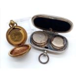 2x vintage (possibly antique) sovereign cases, one silver plate the other brass with etched design