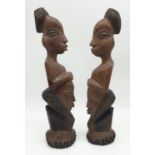 A pair of Early African Wood Carved Maternity Figures from the LEGA Tribe (CONGO), 31cm tall approx