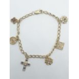 Silver gilt (gold plated) charm bracelet with 6 stone set charms, weight 8.21g and 18cm long approx