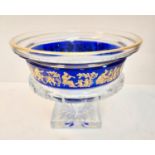 A circa 1930's Val St Lambert borodine cobalt cased crystal pedestal bowl with gold danse de flore