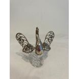 Vintage silver salt in the form of a cockerel. 835 silver. Repair to front of glass base.