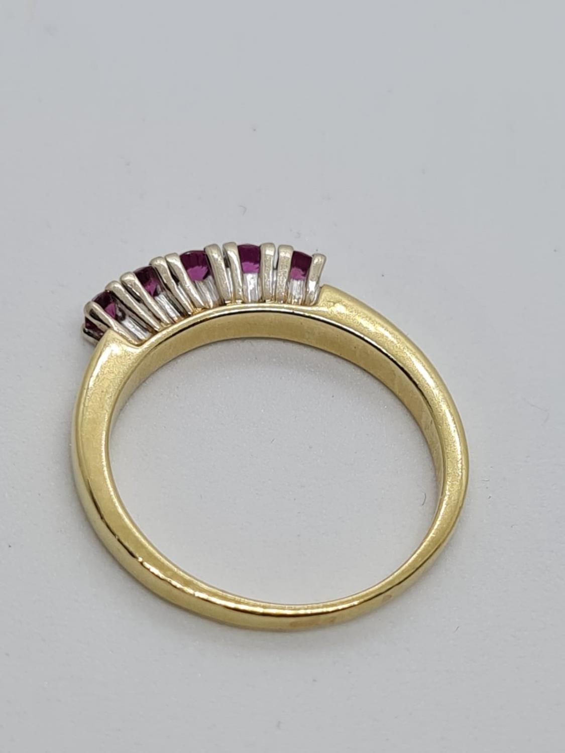 14ct yellow gold with 5 rubies. Size N. 3.3g in weight. - Image 3 of 3