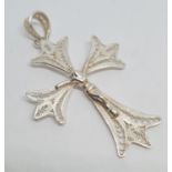 Silver filigree crucifix in attractive modernist form. 4.5cm drop approx. Gift boxed.