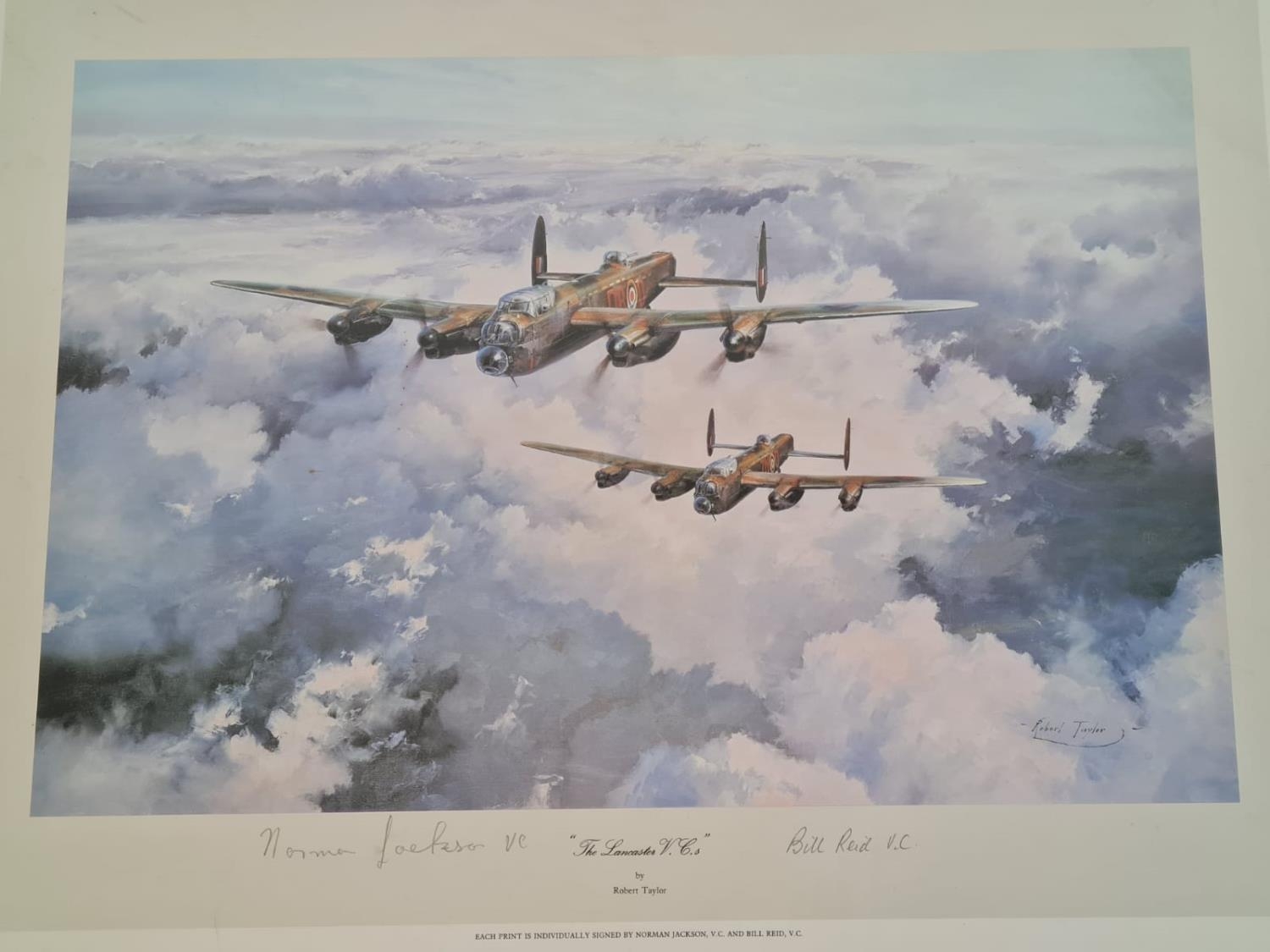 F&G (Perspex) coloured print by Robert Taylor ?The Lancaster V.C.s?, signed by V.C. recipients - Image 2 of 5