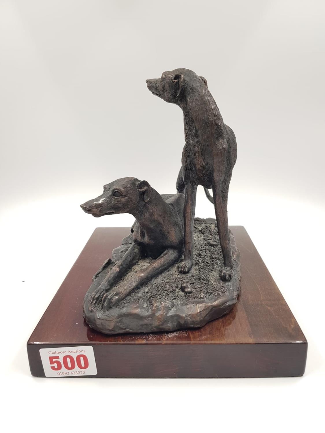 A 2003 signed brass sculpture by Posa - depicting two greyhounds. One at rest, the other alert. - Image 3 of 5