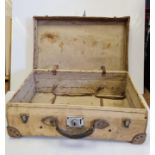 Antique beige leather suitcase, British made with studded corners. 62cm x 30cm