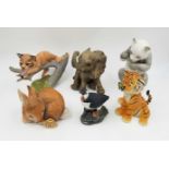 A selection of 6 ceramic animal figurines by various manufacturers.