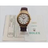 18ct gold Rolex Geneve Cellini slimline gent watch, with white face Roman numerals 35mm case with