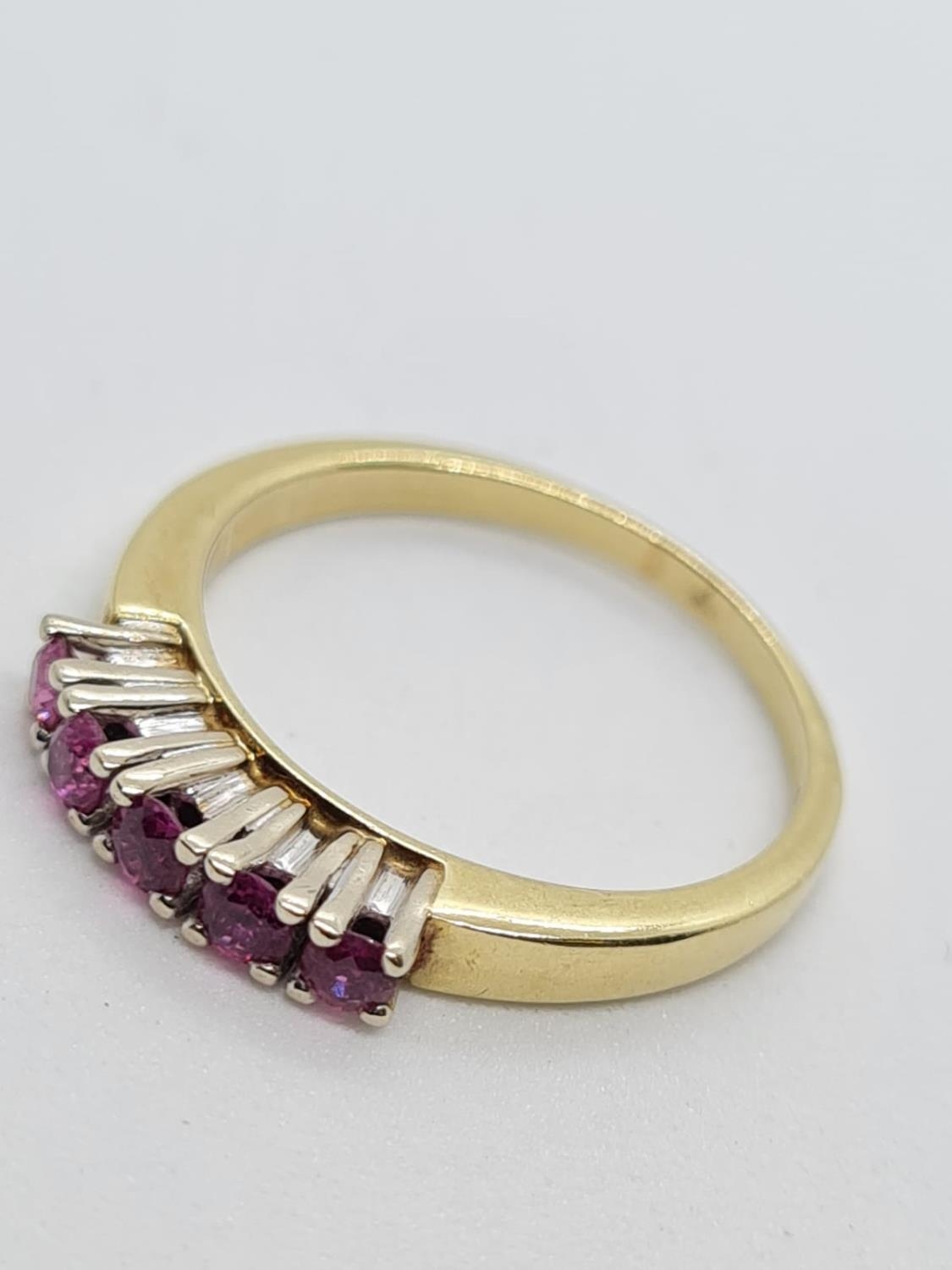 14ct yellow gold with 5 rubies. Size N. 3.3g in weight. - Image 2 of 3