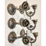 A set of 6 well decorated brass wall lights manufactured by The Great British Lighting Company. 20cm