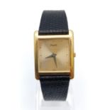 Vintage Plaget 18ct gold ladies watch with square face (22mm) and leather strap