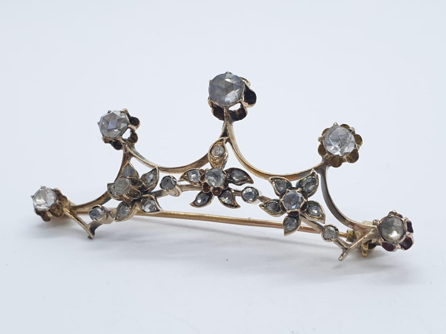 Antique diamond crown brooch with 3cts of diamonds