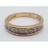 9CT YELLOW GOLD DIAMOND SET HALF ETERNITY RING, WEIGHT 3G WITH APPROX 0.50CT DIAMOND AND SIZE O