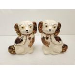 2x Staffordshire dogs Oldcourt Ware hand painted, 14cm tall approx