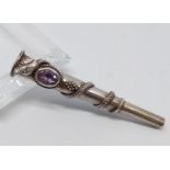 Vintage silver cheroot holder having oval amethyst stone to top. 5.75 approx.